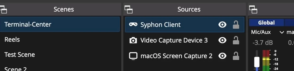 The Syphon Client source in the OBS Sources list