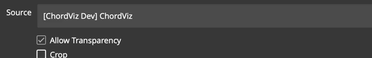 The Syphon Client source set to ChordViz with Allow Transparency ticked