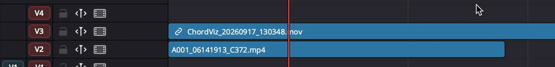 The ChordViz clip on the track above the camera clip