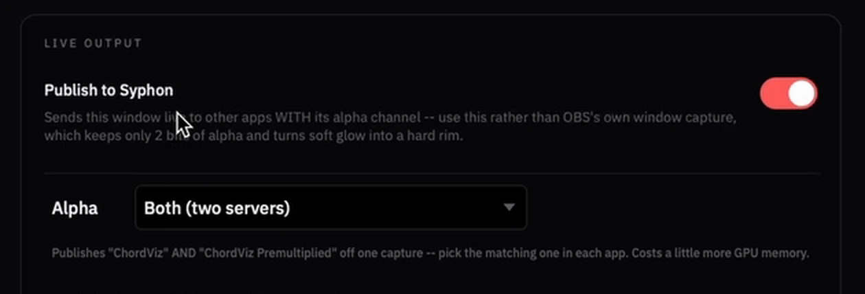 The Publish to Syphon toggle