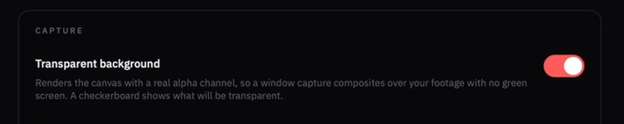The Transparent background toggle, switched on
